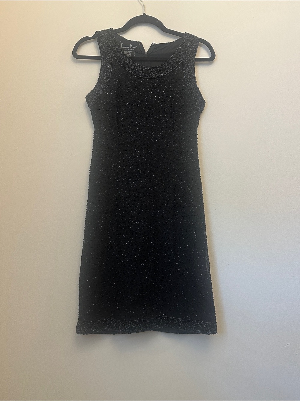 Laurence Kazar Vintage Black‎ Beaded Sequin Silk Mini Party Dress Sz S